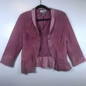 Spiegel Sz S Pink Leather Ruffle Open Front Jacket